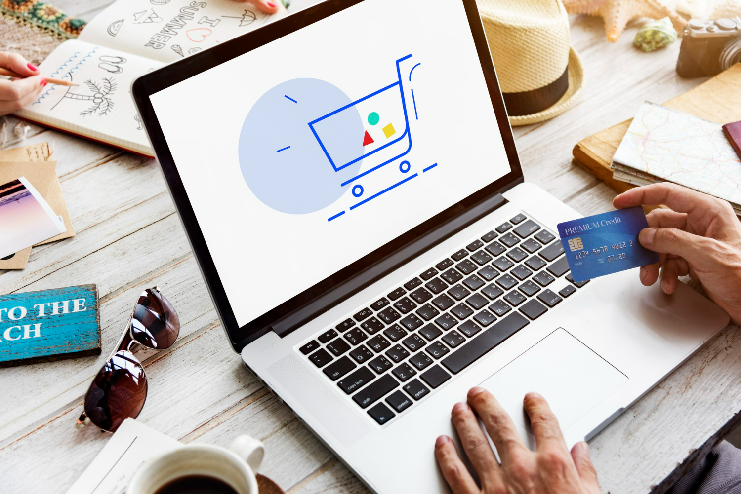 Imagem ilustrando o conteúdo sobre como aparecer no Google Shopping mostrando um cliente fazendo uma compra online.