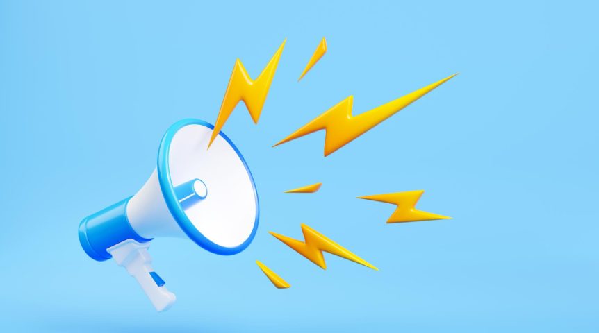 Imagem ilustrativa sobre lançamentos digitais mostrando um ícone gráfico de megafone.
